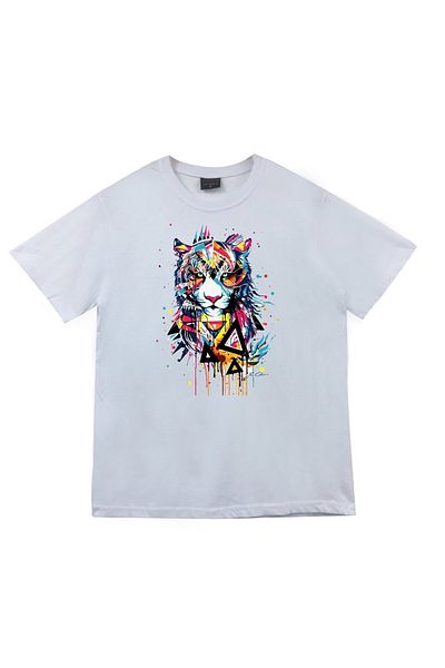fame-stoned Λευκό μπλουζάκι Unisex 100% βαμβάκι Lion Tiger