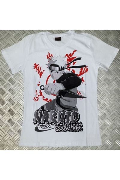 fame-stoned Μπλουζάκι Naruto Anime Printed Unisex 100% βαμβακερό λευκό μπλουζάκι
