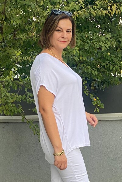 Mia Butik Plus Size White Minnoş Blouse