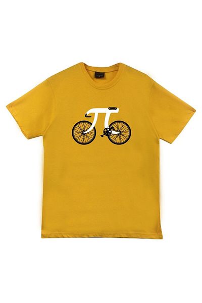 fame-stoned Унисекс тениска с щампа Pi Bike, 100% памук, жълта