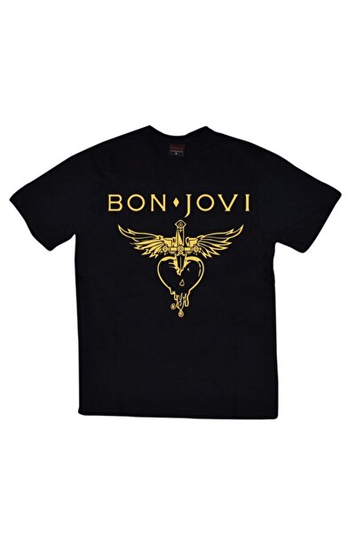 fame-stoned Tricou negru unisex 100% bumbac cu imprimeu Bon Jovi