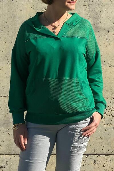 Mia Butik Women's Green Mesh Detailed Blouse