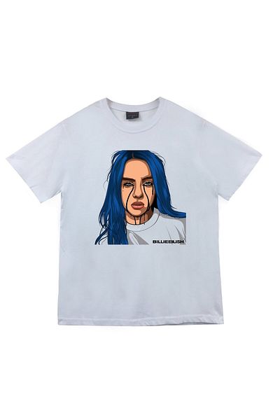 fame-stoned Unisex Λευκό Μπλουζάκι Billie Eilish με στάμπα λευκό 100% βαμβάκι