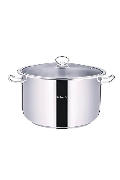 SILA 8 Litre İnox Derin Çelik Tencere - Cam Kapak 26x15 Cm