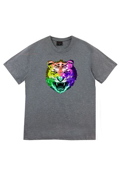 fame-stoned Μπλουζάκι Lion Tiger Printed Unisex 100% βαμβακερό γκρι