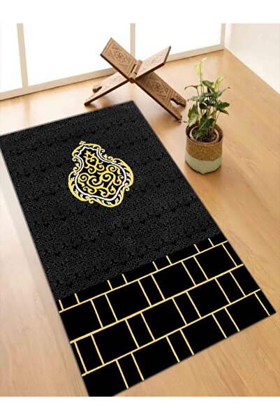 FOREVER ALDORA سجادة صلاة من اللباد الأسود - قابلة للغسل في الغسالة وصديقة للركبة مع بقع وإسفنجة