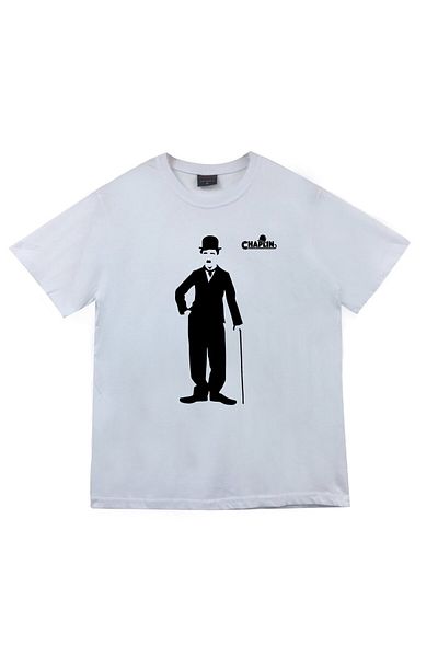 fame-stoned Μπλουζάκι Unisex White Charlie Chaplin Printed