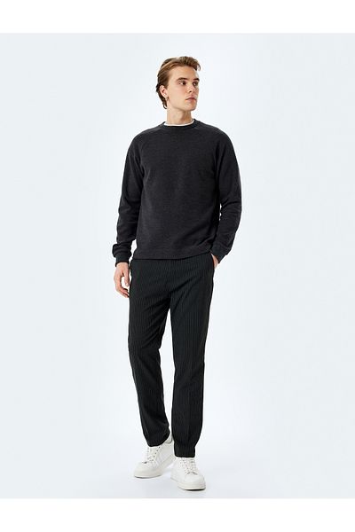 Koton Stitching Detail Cotton Blended Long Sleeve Crew Neck Basic Sweatshirt