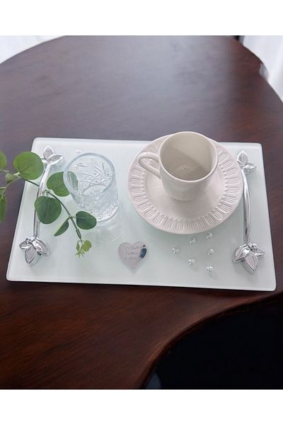 CyzHome Adore Silver White Pearl Promise Tray Engagement Tray and Groom Coffee Cup Tray