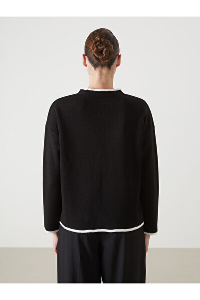 LC Waikiki Black V-Neck Oversize Women's Knitwear Cardigan