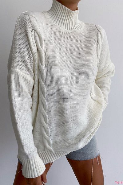 Deafox Pulover cu detaliu tricot cu guler crem