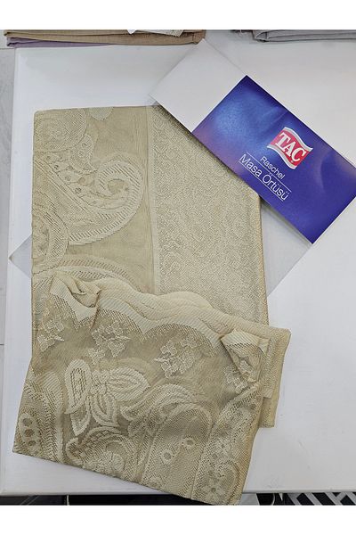 Taç Mustard Lace Table Center - Crown Raschel, 160X220 cm