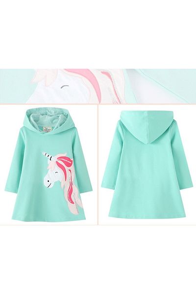 Petityu Unicorn Appliqued Mint Girl's Sweatshirt Dress