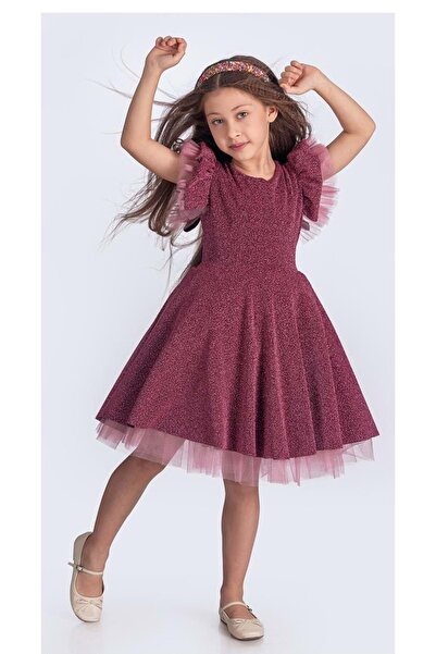 Mnk Baby&Kids Simli Şanzelize Kız Çocuk Abiye Elbise M00669 GÜL KURUSU