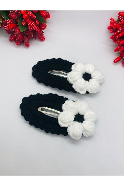 İnDerin Set de 2 agrafe de păr realizate manual, alb-negru, cu fixare rapidă ...