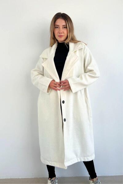 Mossta Basic Buttoned Pocket Long Stamp Coat Ecru
