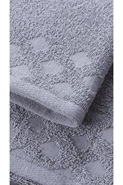Bluenity 2-Piece Harem 100% Natural Cotton Hand / Face Towel Set 50X90 cm Anthracite