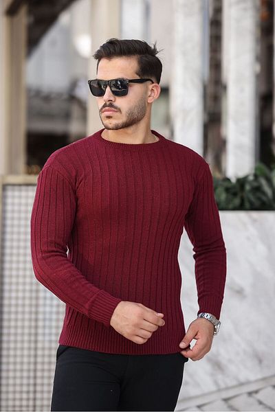 Cosy&Chic Men's Claret Red Crew Neck Knitwear Sweater