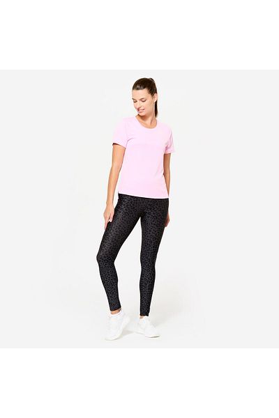 Decathlon Domyos Women's High Waist Fitness Leggings - Leopard Pattern/Dark Gray