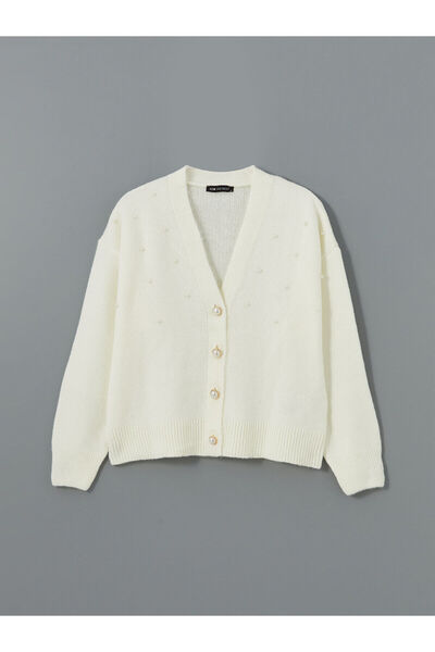 LC Waikiki V-Neck Shiny Stone Women's Knitwear Cardigan