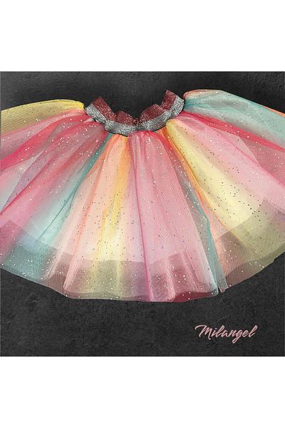 Milangel Пола-туту с еднорог, подплата, сребърен блясък и ластик за момичета