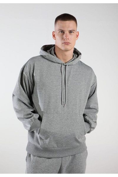 THE WHITE Gray Kangaroo Pocket Hooded 100% Cotton Sweatshirt