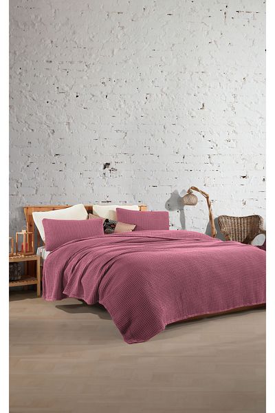 destinyhometex Plum 100% Cotton Waffle Double Bedspread Without Fringe 220X240/2 Pillowcases 50X70Cm