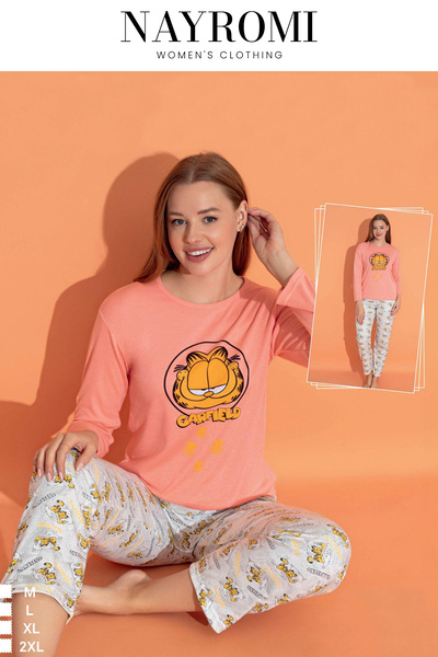 Nayromi Kadın Uzun Kollu Garfield Baskılı Pijama Takımı