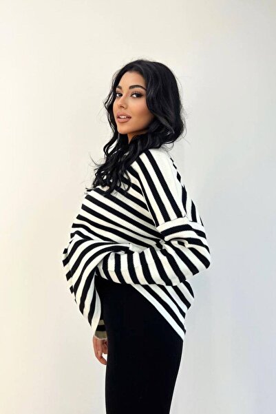 Mossta Pulover supradimensionat cu guler polo cu dungi albe