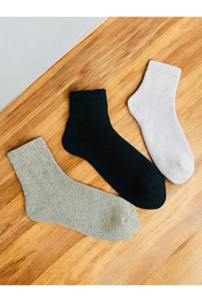 Çorabistaan 3 Çift Siyah Beyaz Gri Unisex Kadın Erkek Yarım Konç Havlu Tenis ...