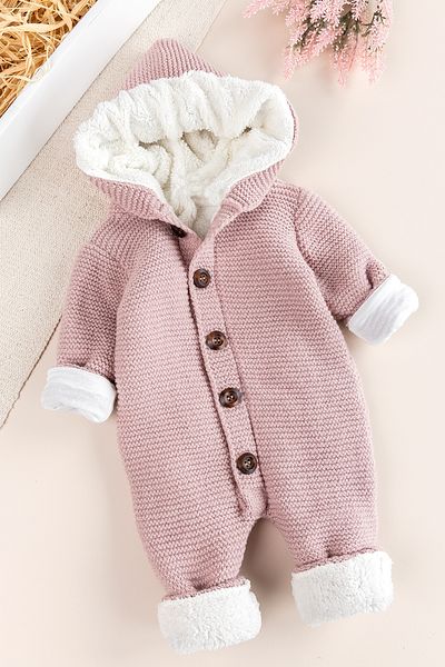 Babymod Knitwear Knitted Welsoft Lined Hooded Winter Baby Rompers