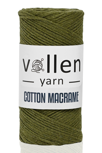 vollen yarn Premium Cotton Cotton Macrame Thread, 2mm Cotton Chain Macrame, Supla, Bag Thread, Military Green