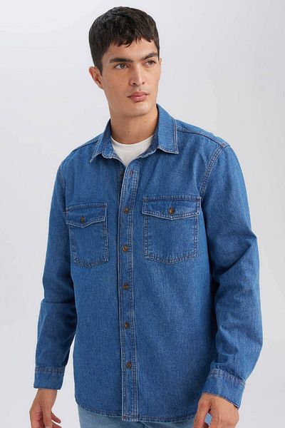 DeFacto Cămașă de jeans cu mânecă lungă, cu croiala normală D5389ax24au