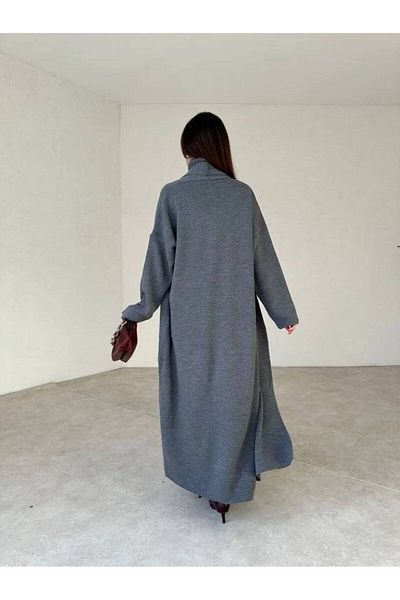 Narstorm Women's Gray Knitwear High Top Dress Cardigan Set