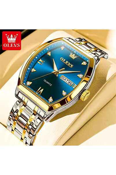 OLEVS ÇELİK  SU GEÇİRMEZ YENİ MODEL KARE  KASA GOL MAVİ  DDETAY KOL SAATİ