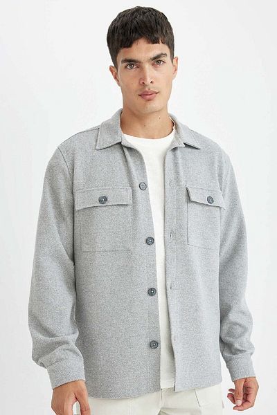 DeFacto Γκρι Polo Neck Twill ίσιο μακρυμάνικο πουκάμισο D3381ax24au