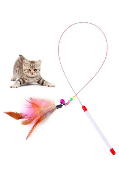 lawrenceshop Furry Colorful Cat Play Fishing Rod 90cm