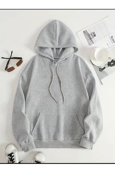 THE WHITE Unisex Gray Cotton Kangaroo Pocket Hooded Sweatshirt