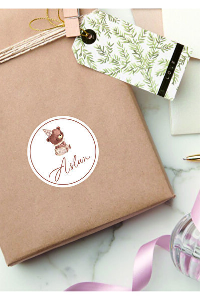 WALLHUMAN İsimli Kişiye Özel Yuvarlak Bebek Etiket/Sticker 4x4cm 100 Adet