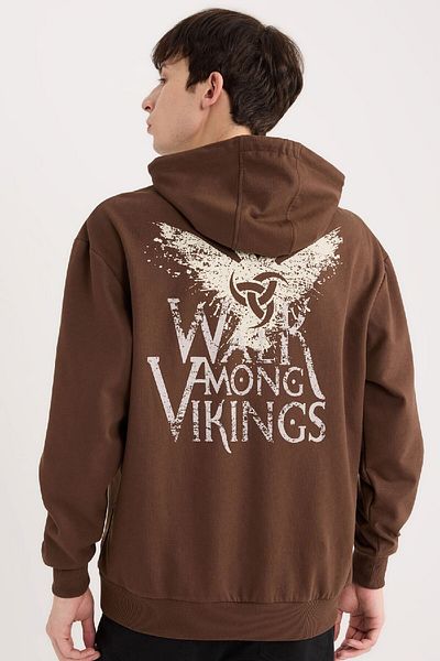 DeFacto Valhalla Vikings - Boxy Cut Hooded Sweatshirt with Back Print E3212Ax24Wn