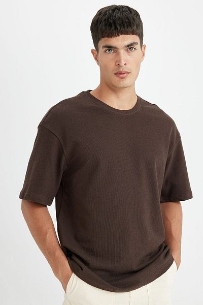 DeFacto Relax Fit Crew λαιμόκοψη Βαμβακερό κοντό μανίκι Basic μασίφ μπλουζάκι D2575ax24au
