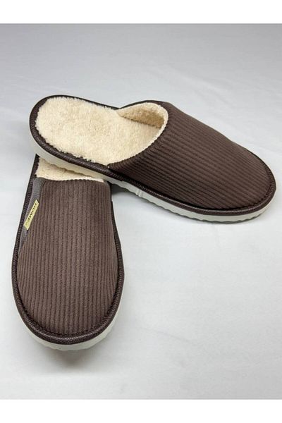 Special Action Unisex Velvet Leather Detailed Eva Non-Slip Sole Comfortable Lightweight Indoor Slippers