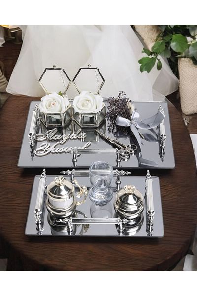 CyzHome Reverence Grey Silver Promise and Groom Tray