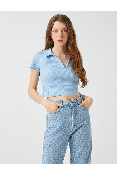 Koton Tričko Crop Polo s výstřihem, žebrované