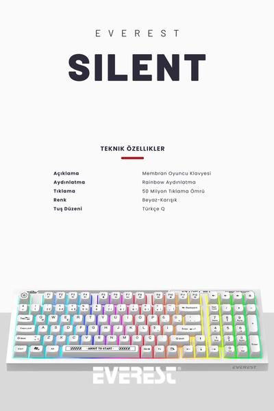 Everest KB-98 Sessiz Rainbow Q Türkçe Klavye Membrane Oyuncu Klavyesi Gaming Klavye