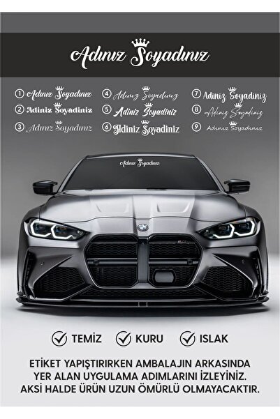 WALLHUMAN Oto Sticker Size Özel Isim Stance Taçlı Orta Boy Cam Yazısı Araba Stickeri 30cm