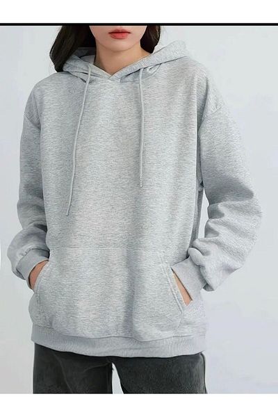 THE WHITE Women's Gray Raised Kangaroo Pocket Hooded Sweatshirt
