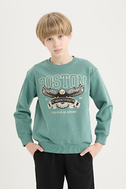 DeFacto Erkek Çocuk 2'li Takım Bisiklet Yaka Baskılı Kalın Sweatshirt Beli Lastikli Eşofman Altı D4743a824wn