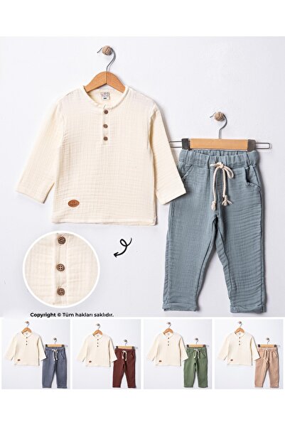 TNY Muslin Fabric 100% Cotton Bottom-Top Double Boy's Set