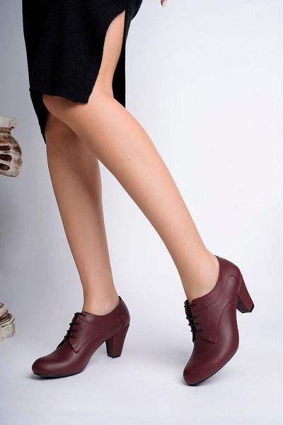 Deripabuc Genuine Leather Claret Red Women's Heeled Leather Shoes Trc-1070